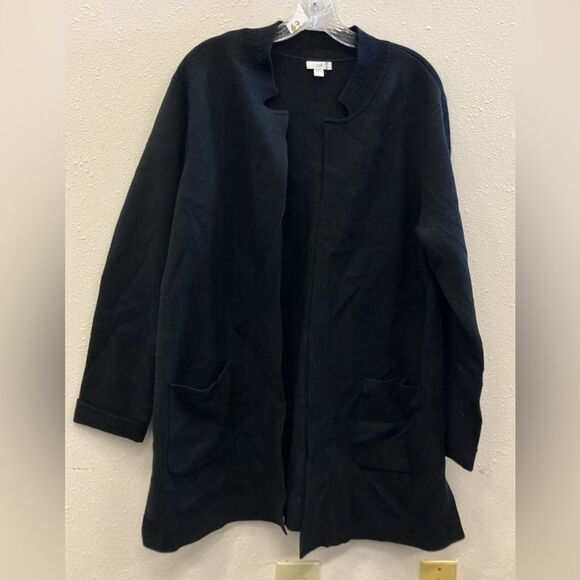 J. Jill Thick Black Heavy Cardigan pocket sweater unique neckline Large - Picture 1 of 4